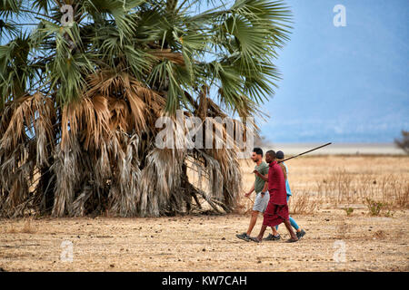 Walking Safari mit Masai, Lake Manyara National Park, Tansania, Afrika Stockfoto