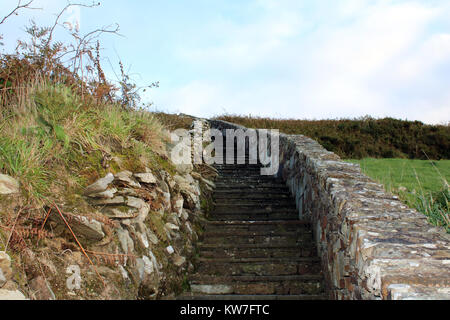 Alte Steintreppen auf einem irischen Hügel Stockfoto
