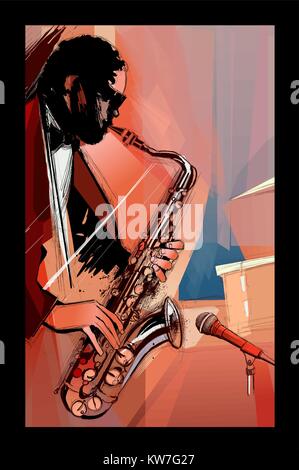 Saxophonist auf Grunge Hintergrund - Vektor-illustration Stock Vektor