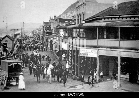 Truppen verlassen für den Großen Krieg, Greymouth, Westland, Neuseeland, 1914 Stockfoto