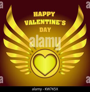 Valentinstag Einrichtung mit Herz, Flügel und caption' Happy Valentine's Day" in goldenen Gamma Stock Vektor