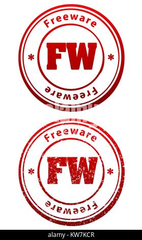 Paar Roter Stempel in Grunge und soliden Stil mit Bildunterschrift Freeware und Abkürzung FW Stock Vektor