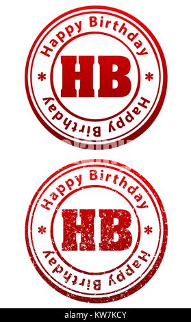 Paar Roter Stempel in Grunge und soliden Stil mit Bildunterschrift Happy Birthday und Abkürzung HB Stock Vektor