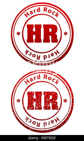 Paar Roter Stempel in Grunge und soliden Stil mit Bildunterschrift Hard Rock und Abkürzung HR Stock Vektor