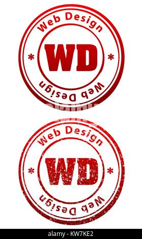 Paar Roter Stempel in Grunge und soliden Stil mit Bildunterschrift Web Design und Abkürzung WD Stock Vektor