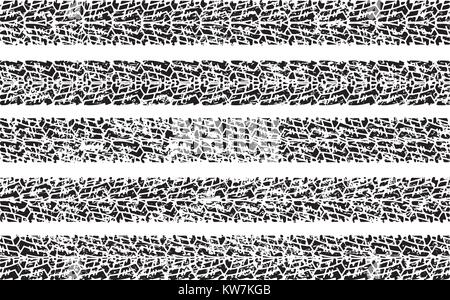 Set mit 5 schäbig, grunge Stil, schmutzige Vektor Spuren der Reifen. Stock Vektor