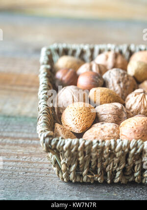 Sortiment von Muttern in den Korb Stockfoto