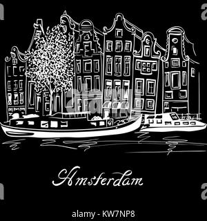 Vektor Amsterdam Canal und typisch holländischen Häuser Stock Vektor