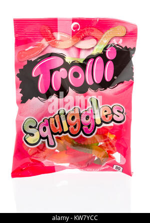 Winneconne, WI-28 Dezember 2017: eine Tasche von Trolli Kringel auf einem isolierten Hintergrund. Stockfoto