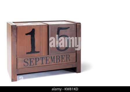 Holz- Perpetual Calendar 15. bis September Stockfoto