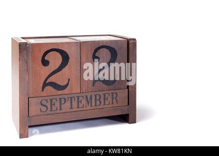 Holz- Perpetual Calendar 22. bis September Stockfoto