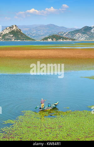 Fischerboot auf Skutarisee, Montenegro Stockfoto