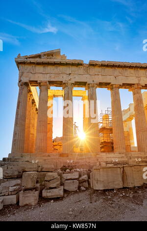 Parthenon bei Sonnenuntergang, Akropolis, Athen, Griechenland Stockfoto