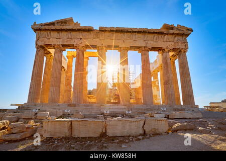 Parthenon bei Sonnenuntergang, Akropolis, Athen, Griechenland Stockfoto