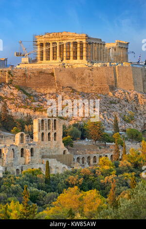 Parthenon bei Sonnenuntergang, Akropolis, Athen, Griechenland Stockfoto