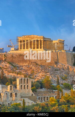 Ansicht im Parthenon bei Sonnenuntergang, Akropolis, Athen, Griechenland Stockfoto