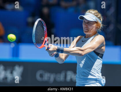 Kanadischen Tennisspieler EUGENIE BOUCHARD während einer Hopman Cup Match in der Arena Perth, Australien Stockfoto