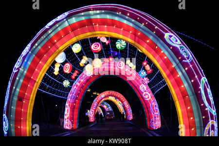 Wuhan, Hubei Provinz Chinas. 1 Jan, 2018. Die Menschen genießen festliche Laternen in Wuhan City, Central China Provinz Hubei, Jan. 1, 2018. Credit: Cheng Min/Xinhua/Alamy leben Nachrichten Stockfoto