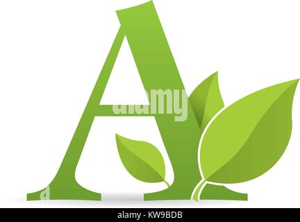 Logo mit dem Buchstaben A der grüne Farbe mit grünen Blättern - Vektorbild eingerichtet Stock Vektor