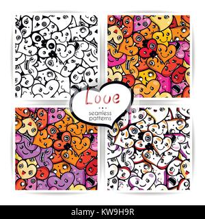 Nahtlose herzen Hintergründe mit emoji zum Tag des heiligen Valentin. Vector pattern Stock Vektor