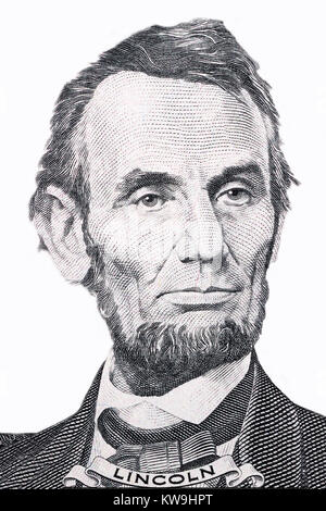 Abraham Lincoln Portrait auf weißem Hintergrund Stockfoto