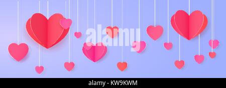 Hängende Herz aus Papier Banner. Hellen Liebe festoon Stock Vektor