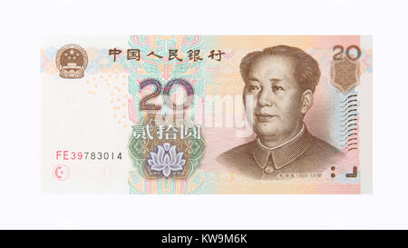 Die Front eines 20 Yuan Bank Note Stockfoto