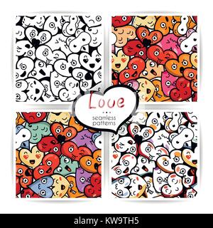 Nahtlose herzen Hintergründe mit emoji zum Tag des heiligen Valentin. Vector pattern Stock Vektor