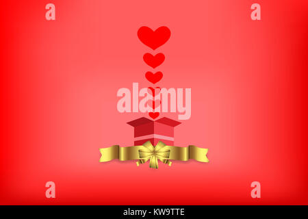 Herz rot aus der Box mit goldenen Band. Vektor Design Illustration Stockfoto