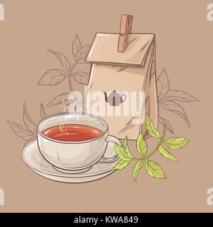 Tasse Tee und Verpackungen aus Papier Stock Vektor