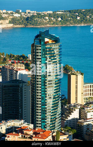 Das höchste Gebäude von Monaco (Höhe: 170 Meter). Odeon-Turm, Bezirk La Rousse Saint-Roman, Fürstentum Monaco. Stockfoto