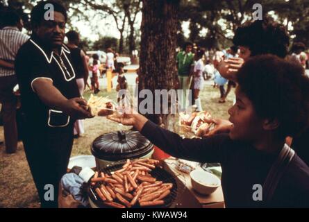 Familie bei einem Picknick im Washington Park, Südseite, Chicago, Illinois, Juli, 1973. Mit freundlicher Genehmigung der nationalen Archive. Stockfoto