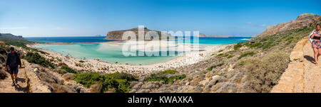 Balos Beach, Panorama, Sandstrand, der Halbinsel Gramvousa, Kreta, Griechenland, Europa, Kissamos, Kreta, Griechenland, Europa, GRC, Reisen, Tourismus, Destination, s Stockfoto