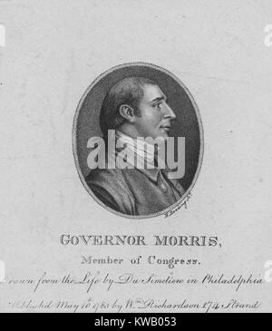 Graviert Portrait von Gouverneur Morris, Gründer und United States Senator, für seine bedeutenden Beiträge zur Verfassung der Vereinigten Staaten, 1836 bekannt ist. Von der New York Public Library. Stockfoto