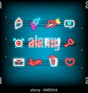 Neon Happy Valentines Tag Symbol Stock Vektor