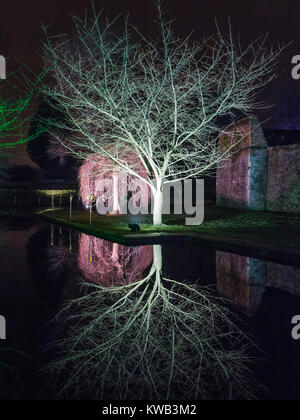 Eltham Palace moat Reflexion bei Nacht Stockfoto