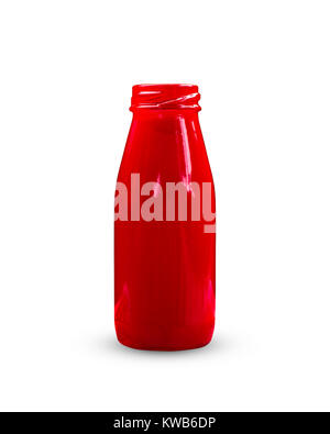 Rote Flasche auf weißem Hintergrund mit Freistellungspfad isoliert. Stockfoto