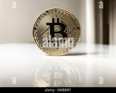 Bitcoin cryptocurrency physischen Münze Stockfoto