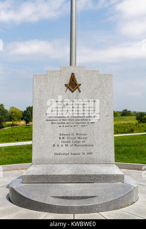 Der Freimaurer Denkmal in Valley Forge National Historical Park (U.S. National Park Service), Valley Forge, Pennsylvania, USA. Stockfoto