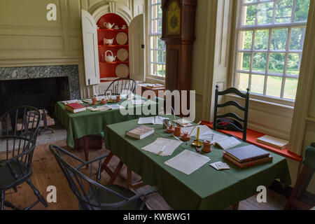 Innerhalb der General Washington Hauptsitz (Isaac Potts Haus), Valley Forge National Historical Park, Valley Forge, Pennsylvania, USA. Stockfoto