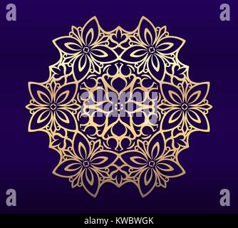 Reich verzierte, dekorative, Spitze, Gold frame, mandala Blau auf dunklem Hintergrund. Es kann für das Verzieren von Einladungen, Grußkarten oder Logo Design verwendet werden. Oder Stock Vektor