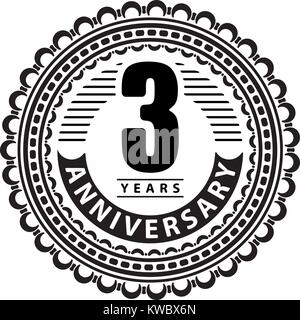 Vintage Jubiläum 3 Jahre Emblem rund. Im Retrostil vector Hintergrund in Schwarz gehalten. Stock Vektor