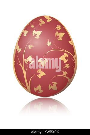 Rotes Osterei mit goldenen dekorative Blumen Zweig. Vector Illustration. Stock Vektor