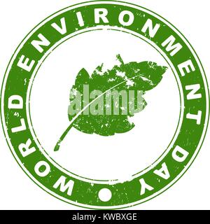 Tag der Umwelt grüne Stempel mit Blättern. Stock Vektor