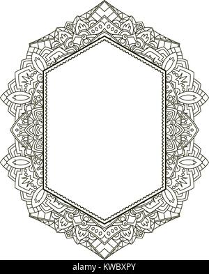 Ausgefallene vertikale Hexagon reich geschmückten blumigen dekorative Rahmen mit leeren Raum für Ihr Design oder Text. Vector Illustration im Osten mandala Stil. Stock Vektor