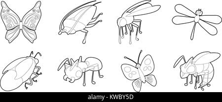 Insekten Icon Set, outline Style Stock Vektor