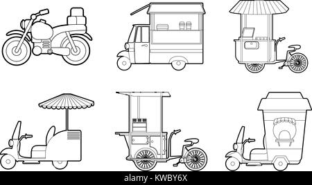 Bike Icon Set, outline Style Stock Vektor