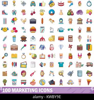 100 Symbole marketing gesetzt, cartoon-Stil Stock Vektor