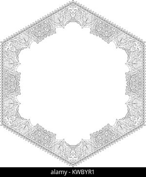 Ungewöhnliche Hexagon reich geschmückten blumigen dekorative Rahmen mit leeren Raum für Ihr Design oder Text. Vector Illustration im Osten mandala Stil. Stock Vektor