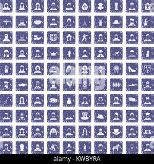 100 Folk Icons Set grunge Sapphire Stock Vektor